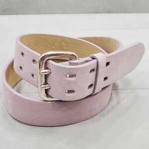 Express belt women's medium dusty violet suede leather brushed silver buckle
